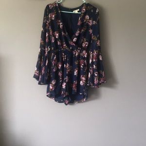 Navy Floral Print Romper